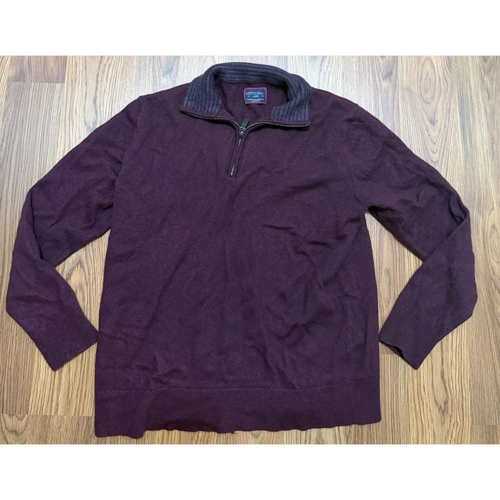 UNTUCKit Sweater Mens Extra Small Belguardo Merino Wool Quarter Zip Burgundy